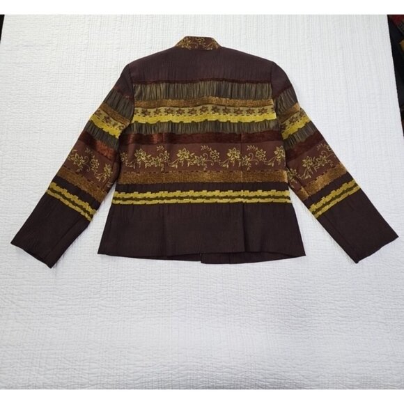 Danny & Nicole Jacket Women's Size 16P Boho Brown Long Sleeve Button Up Blazer - Picture 8 of 12